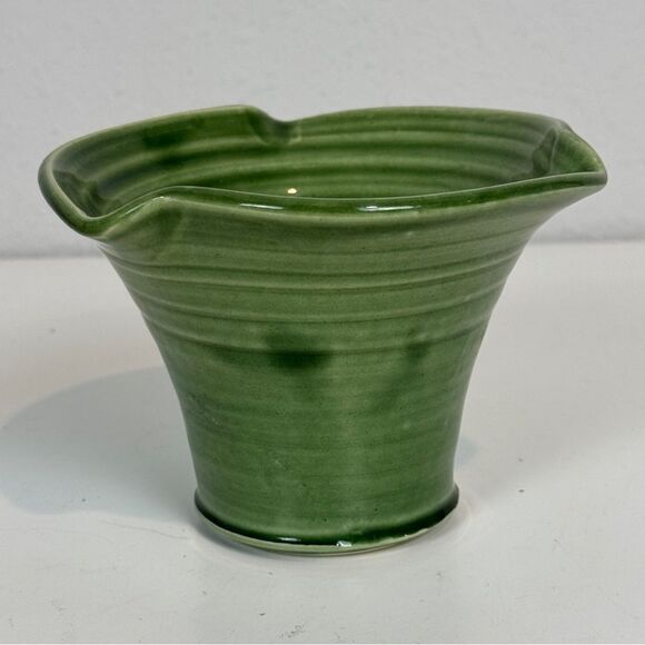 VTG 3.5” Green Studio Pottery Vase with Flower Frog - Picture 1 of 6